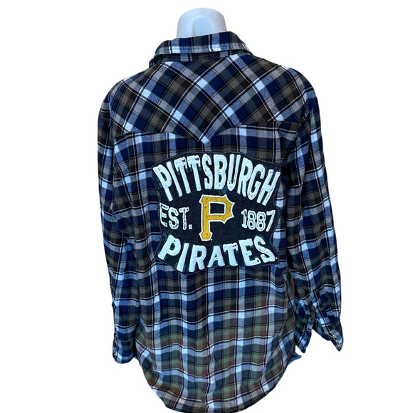 Pittsburgh Pirates Baseball Plaid Flannel Shirt XXL Oversized Shacket Unique - Picture 1 of 6